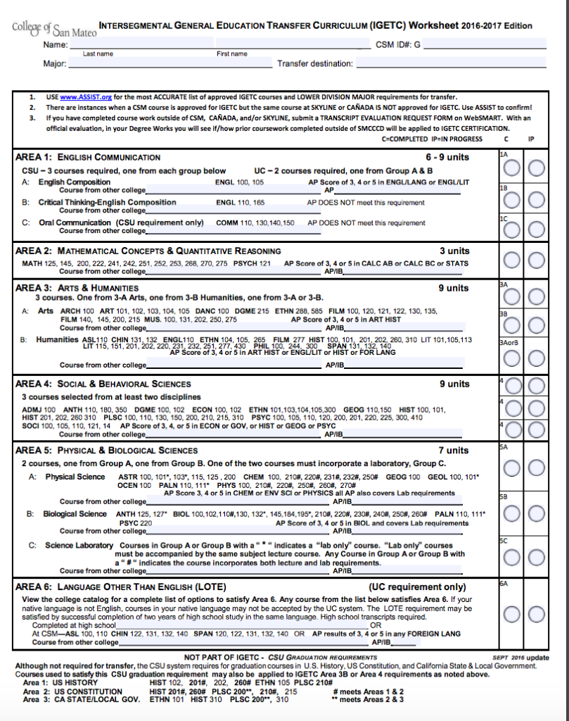 college of san mateo IGETC